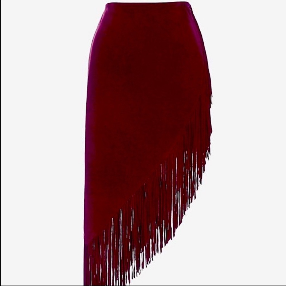 INTERMIX Burgundy Suede Fringe Skirt (Size XSmall) Perfect Condition
